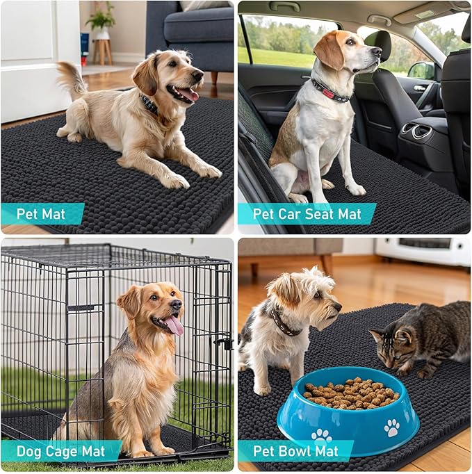 OLANLY Dog Door Mat for Muddy Paws 70x46, Absorbs Moisture and Dirt, Absorbent Non-Slip Washable Doormat, Quick Dry Chenille Mud Mat for Dogs, Entry Indoor Entryway Carpet for Inside Floor, Dark Grey