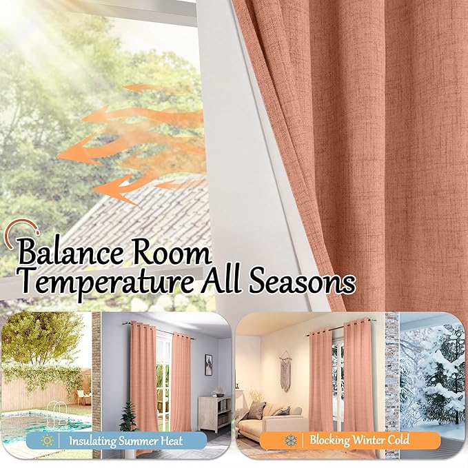 Linen Blackout Curtains for Bedroom Narrow Window, 38 Inch Wide Thermal Insulated Light Blocking Privacy Small Curtains for Basement Fall Living Room, 38x63 Inch 2 Panels, Terracotta