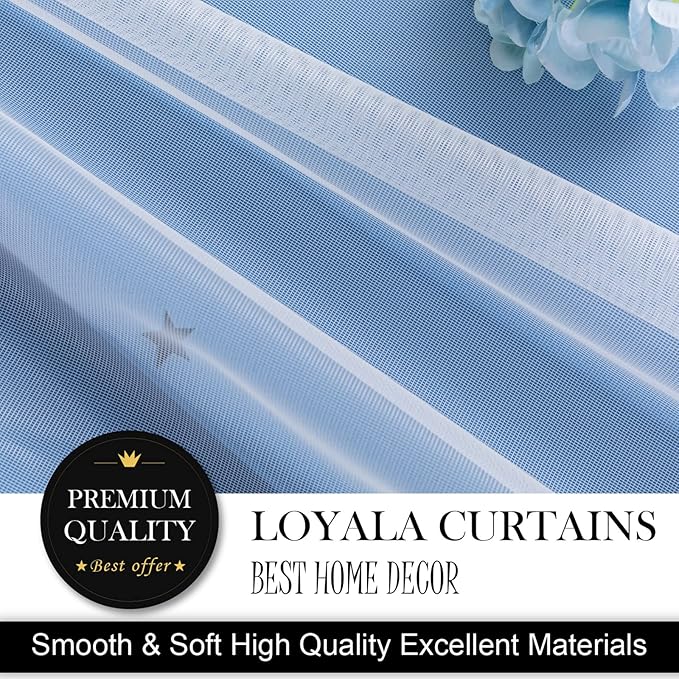 Star Double Layer Blackout Curtains for Bedroom, Kids - Cute, 108 Inches Long, 2 Panels Set, Blue, 42 X 108 Inches