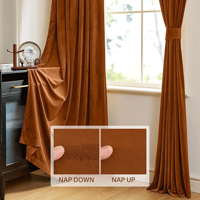 StangH Burnt Orange Curtains for Halloween Home Decoration Luxury Velvet Room Darkening Noise Reducing Sliding Door Panels for Living Room/Backdrops, W42 x L90, 2 Panels