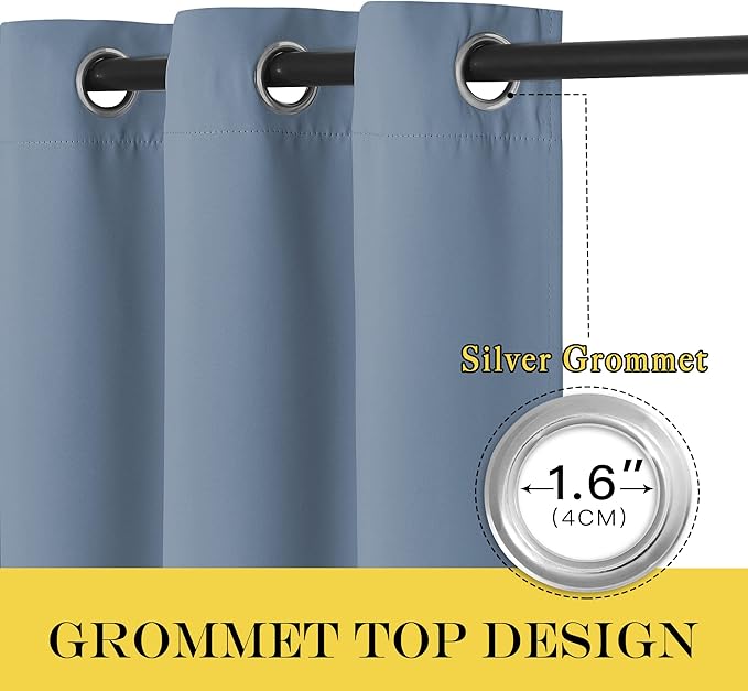 NICETOWN Blackout Stone Blue Curtains 120 inch Length - Window Treatment Energy Saving Thermal Insulated Room Darkening Grommet Drapes for Living Room (1 Panel, W52 x L120)