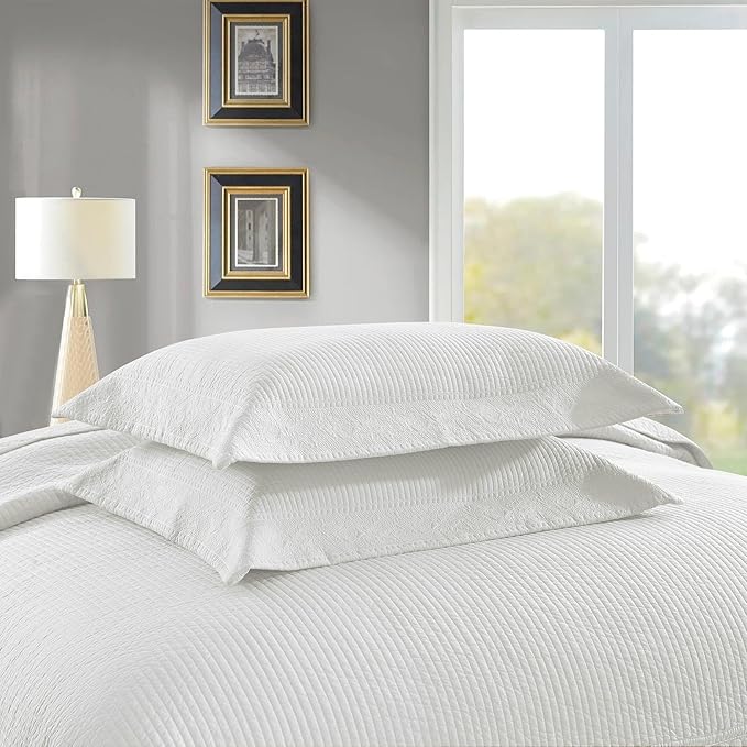 MarCielo 3-Piece 100% Cotton Oversized Bedspread Lightweight Quilt Coverlet Embroidery Farmhouse Bedding Set (TG Bright White, Oversized Queen (100"x106"))