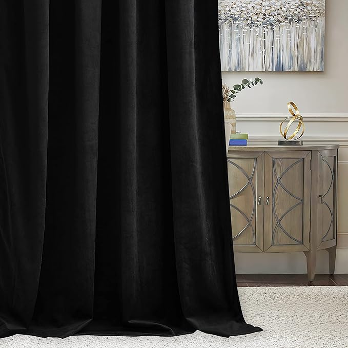 RYB HOME Velvet Closet Curtains 84 inches, Room Darkening Thermal Insulated Privacy Back Tab Drapes for Doorway Enterway, Dormitory, Black, W 42 x L 84 inches, 2 Panels Set
