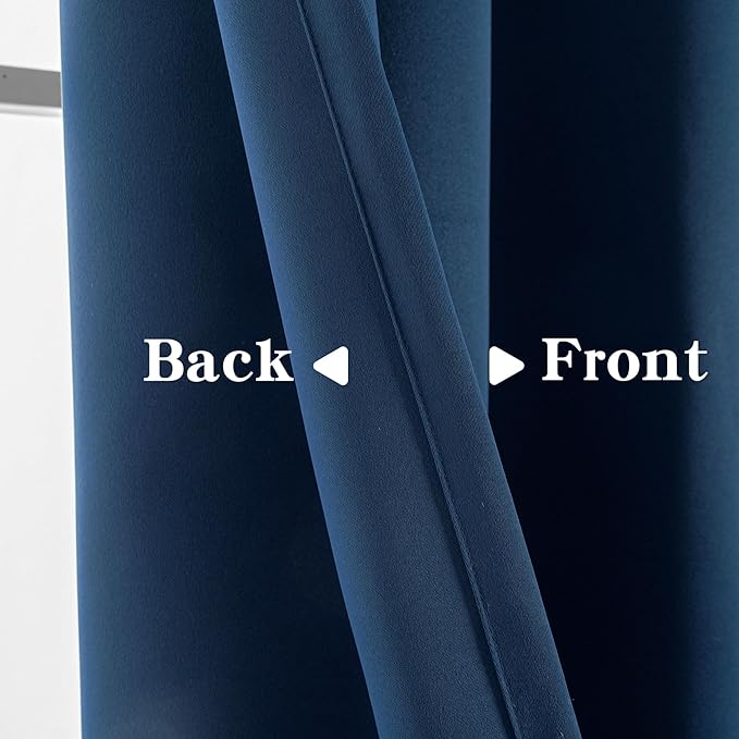 Blackout Curtains 96 Inch Length 2 Panels Set, Black Out Curtains for Bedroom 96 Inch Long, Rod Pocket Energy Saving Room Darkening Drapes for Living Room Window Navy Blue(W52 x L96)