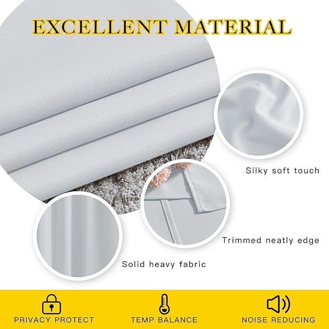 NICETOWN Greyish White Room Darkening Curtain Panels - Window Treatment Thermal Insulated Grommet Room Darkening Curtains/Drapes for Bedroom (2 Panels, 52 by 63, Greyish White)