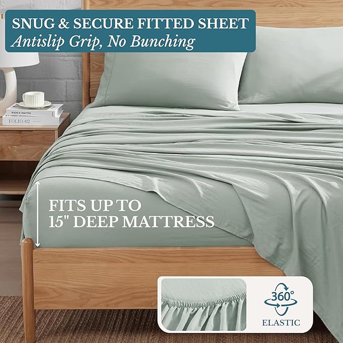 Casa Platino Twin Size Sheets Set – Pre-Washed Bedding, Ultra Soft & Cozy, 3 Piece Set, Fade-Resistant Sheet Set Twin, Brushed Durable Microfiber Sheets with Deep Pockets – Mineral