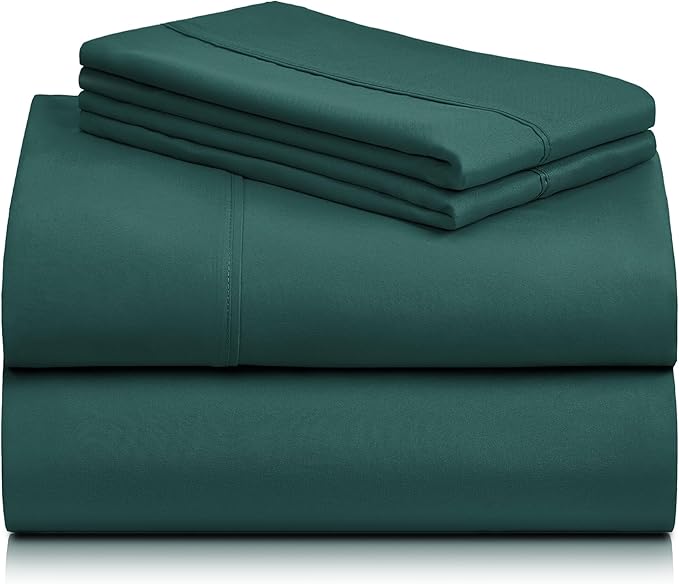 LuxClub 3 PC Twin XL Sheet Set, Deep Pockets Wrinkle Free Cooling Bed Sheets Hotel Bedding for Women, Men, Kids & Teens, Includes 1 Fitted Sheet, 1 Flat Sheet and 1 Pillowcase-Silky Soft Emerald