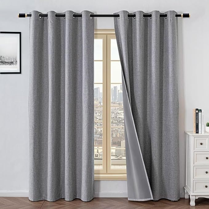 100% Blackout Curtains 84 Inch Length 2 Panels Set, Black Out Curtains for Living Room, Light Grey Thermal Insulated Grommet Drapes Bedroom Luxury Decor Privacy(52W × 84L inch, Light Grey)