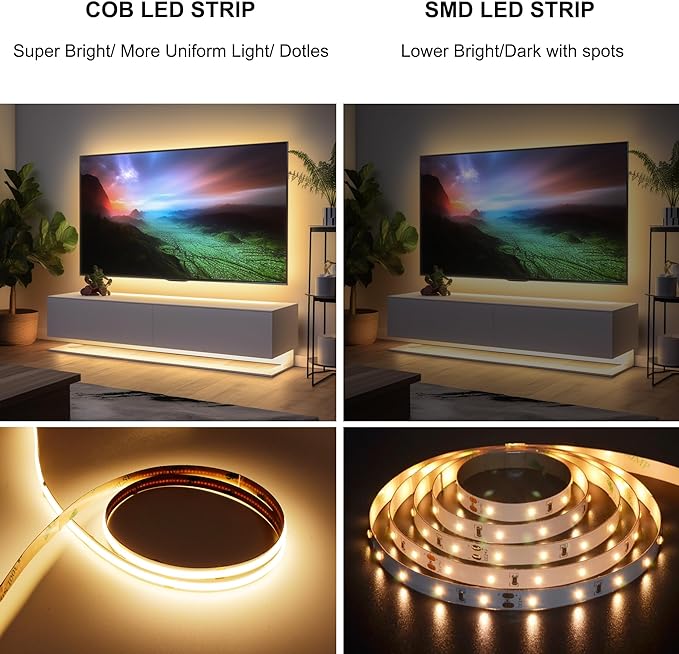 65.6ft COB LED Strip Light Warm White, High Bright LED Strips with 320LEDs, RF Remote and UL Power Supply, 3000K Dimmable LED Lights for Bedroom,Kitchen, DIY Home Decoration, 2 Rolls of 32.8ft