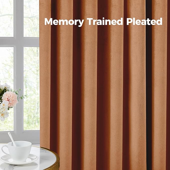 Pinch Pleated 100% Blackout Curtains for Bedroom, Yellow Velvet Curtains for Living Room, Black Out Curtain 102 inch Long Room Darkening, Blackout Pinch Pleat Drapes with Hooks 2 Panels