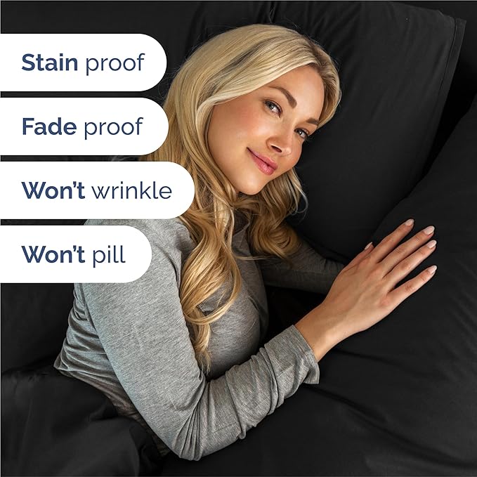 Twin XL 4 Piece Sheet Set - Cooling, Comfy & Breathable - Hotel Luxury Bedding, Includes Fitted Sheet for Women, Men, Kids and Teens - 1 Flat, 1 Fitted Sheet, 2 Pillowcases with Deep Pockets - Black