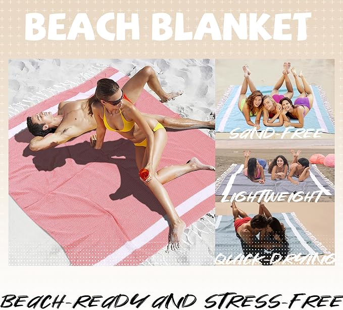 Giant Turkish Beach Blanket Pool Towel Cotton Lightweight Extra Large Soft Sand Free Quick Dry Oversized Sandproof Cruise Ship Essentials Summer Vacation Accessories Gift Must Haves Gear Stuff Gadget