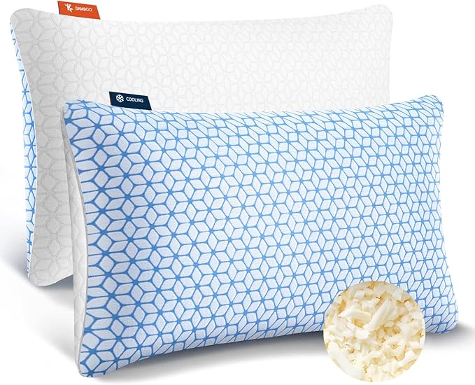 Shredded Memory Foam Pillows Queen Size Set of 2, Cooling Firm Pillows Queen Size 2 Pack for Bed, Adjustable for Side Back Stomach Sleepers
