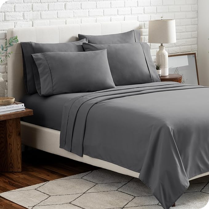 Bare Home Hotel Luxury Twin XL Sheet Set, Extra Soft - 4 Piece Set - Deep Pockets - Easy Fit - Cooling & Breathable - Wrinkle, Fade, Stain Resistant - Includes 2 Pillowcases (Twin XL, Grey)