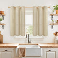 YoungsTex Burlap Linen Curtains 40 Inch Length for Kitchen Window, Short Light Filtering Drapes with Grommet Semi Sheer Privacy for Cafe Bathroom Window, 42 X 40 Inch