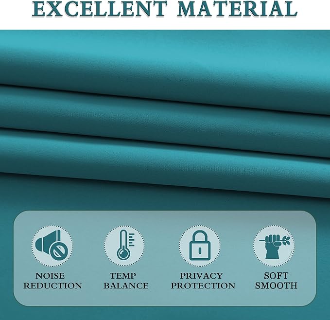 DONREN 84 Inch Teal Blackout Curtains for Craft Room - Thermal Insulated Room Darkening Rod Pocket Curtains(52 by 84 Inch,Set of 2 Panels)