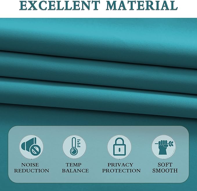 DONREN 72 Inches Long Teal Blackout Curtain Panels for Bedroom - Thermal Insulated Room Darkening Rod Pocket Curtains for Living Room (42 by 72 Inch Length,2 Panels)