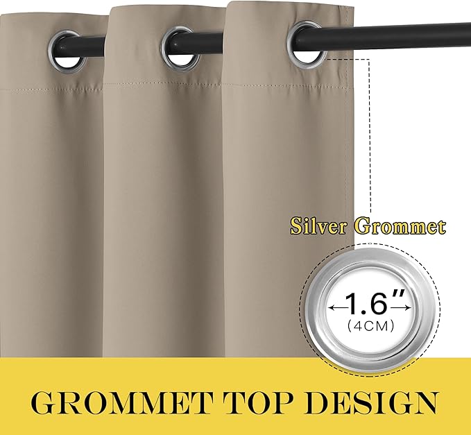 NICETOWN Blackout Window Curtain 90 inch Length - Room Darkening Thermal Insulated Grommet Large Window Treatment Light Blocking for Bedroom/Doorway (Taupe, 1 Panel, W52 x L90)