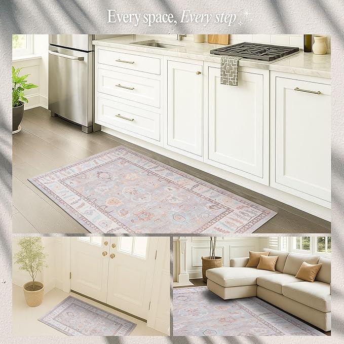 Fame Rugs Brown Modern Oushak Rug 2'6"x10, Vintage Turkish Colorful Oriental Antique Inspired Foldable Long Washable Runner Rugs, Luxury Living Room Bedroom (382MB, 2'6" x 10')