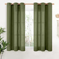 YoungsTex Olive Linen Curtains 45 Inch Length 2 Panels, Dark Green Short Drapes Semi Sheer with Bronze Grommet Light Filtering for Living Room Windows, 42 X 45 Inch