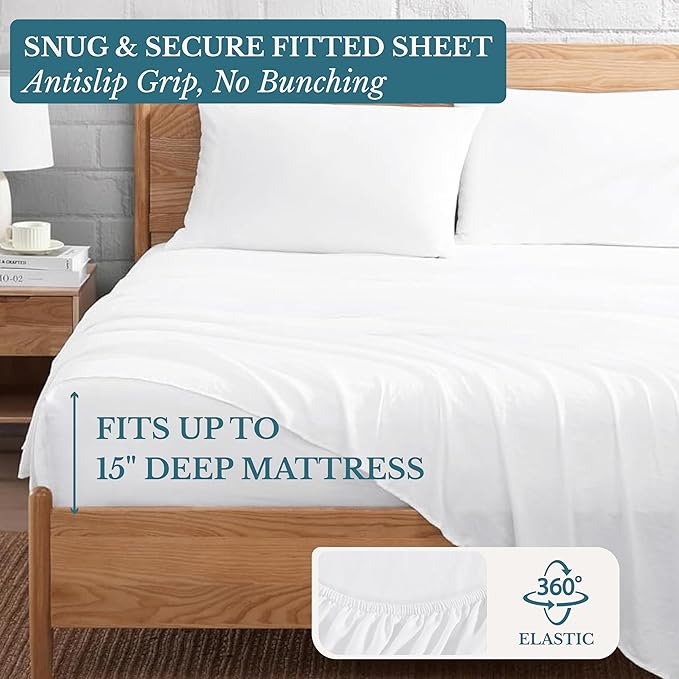 Casa Platino Full Size Sheets, 100% Brushed Microfiber Bedding, 4 Piece Set, Pre-Washed Full Bed Sheets, Ultra Soft and Cozy Sheet Set with 15 Inch Deep Pocket – White Bed Sheets – White