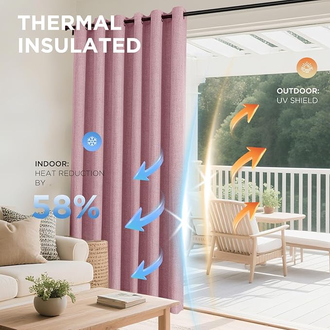 Joydeco Blackout Curtains 108 Inches Long 2 Panels Burg, Room Darkening Curtains for Bedroom, 100% Black Out Textured Thermal Drapes Privacy Protection 2 Panels Set(W52 x L108 Inch, Pink)