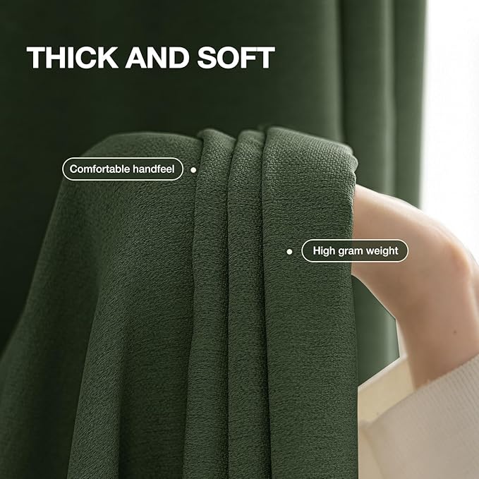 100% Blackout Curtains 108 inch Length 2 Panels for Living Room, Linen-Look Textured Room Darkening Thermal Insulated Noise Reduction Farmhouse Drapes for Bedroom (W52xL108, Olive)