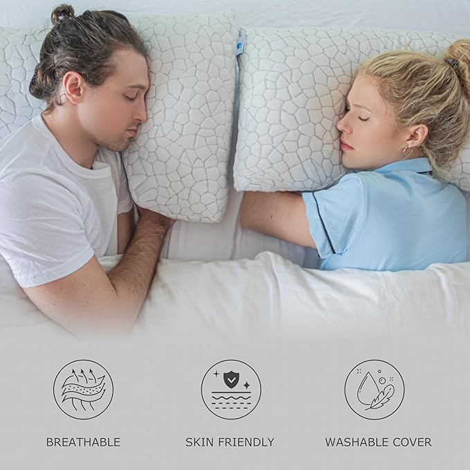 Pharmedoc Adjustable Shredded Memory Foam Bed Pillow - Perfect for Side Sleeper - Rectangular - Neck Support for Pain Relief - Queen Size - Extra Filling Pack