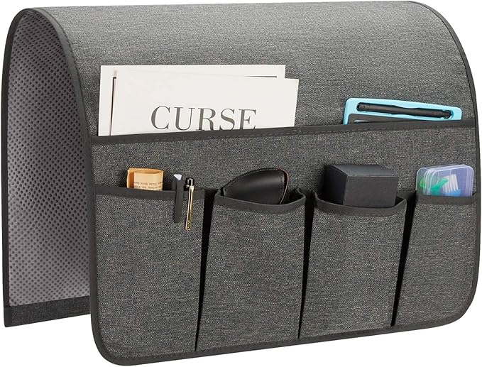 Sofa Armrest Organizer, Remote Control Holder for Recliner Couch, Arm Chair Caddy with 6 Pockets for Magazine, Tablet, Phone, iPad