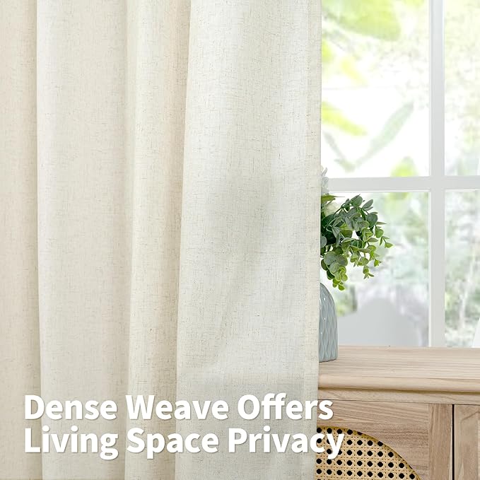 YoungsTex Extra Long Natural Linen Curtains 102 Inches Length for Living Room, Light Filtering Drapes with Grommet Semi Sheer Privacy for Dining Bedroom, 2 Panels, 52 X 102 Inch