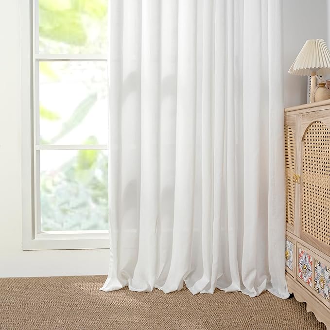 YoungsTex 84 Inch Length White Linen Curtains for Living Room - Textured Semi Sheer Drapes with Grommet Light Filtering for Bedroom Dining Room Lightweight, 2 Panels, 42 X 84 Inch