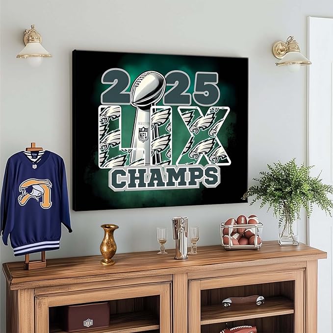 B.B.F MAKE 2025 Super Canvas Bowl Wall Art Champions Eagles Poster Print Philadelphia Oil Painting Canvas Wall Decor Sports Stars Picture Modern Bedroom Living Room Home Decoration, Framed 24x30inch