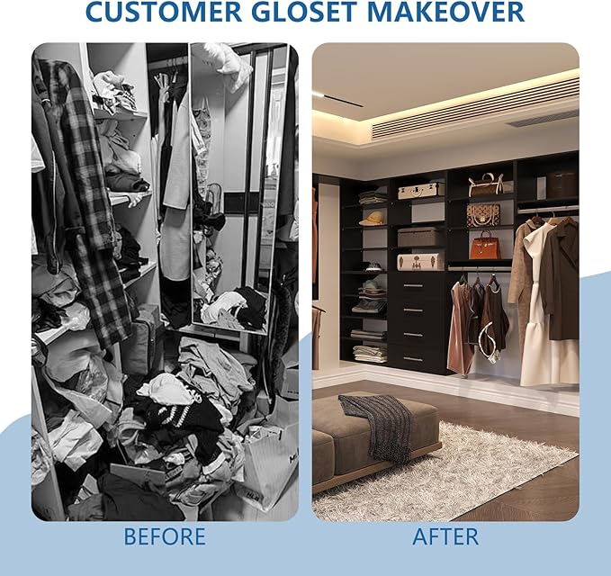 Tall Hanging Closet Unit, Modular Closet System, Wood Closet System Organizer with Storage for Walk In Closets, Clothing Rack Wardrobe Closet for Hanging Clothes, Bedroom, Black, 34.5"W