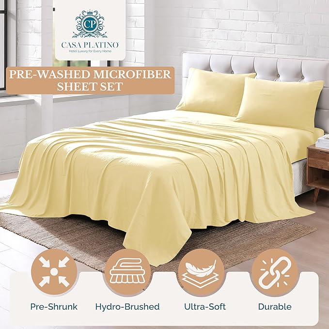 Casa Platino Sheets California King Size Bed Set, Pre-Washed Ultra Soft California King Bed Sheets Set, Brushed Microfiber Cooling Sheets, California King Size Sheets Set with Deep Pockets - Vanilla