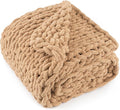 Chunky Knit Throw Blanket 50"X 60", 100% Handmade with Soft Chenille Yarn, 4.4lbs Thick Cable Knitted Blankets, Large Rope Knot Crochet Throws for Couch Sofa Bed Home Decor, Tan Brown