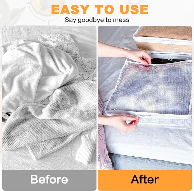 Clear Zippered Storage Bags Plastic Sweater Storage Bags with Zipper 6 Packs Clothing Organizer for Blankets Linen Sweater Bed Sheet Quilt Clothes Pillow (12 x 12 x 12 Inch)