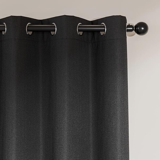 Amazon Basics Faux Linen Blackout Curtains for Bedroom and Living Room, 2-Piece Set with Grommets, 52" W x 72" L, Black