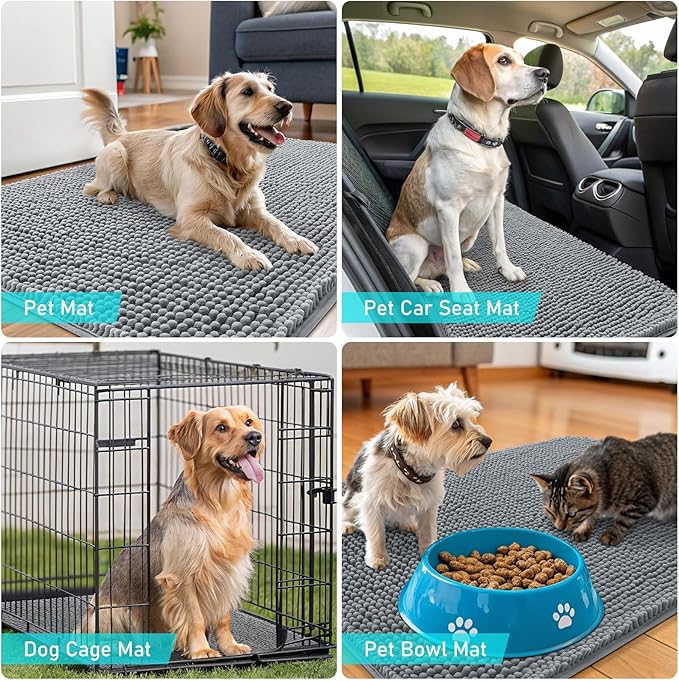 OLANLY Dog Door Mat for Muddy Paws 59x32, Absorbs Moisture and Dirt, Absorbent Non-Slip Washable Doormat, Quick Dry Chenille Mud Mat for Dogs, Entry Indoor Entryway Carpet for Inside Floor, Grey