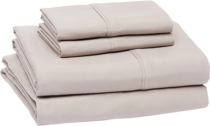 Amazon Basics Lightweight Super Soft Easy Care Wrinkle Free Breathable Microfiber 4 Piece Bed Sheet Set with 14-Inch Deep Pockets, King, Taupe, Solid