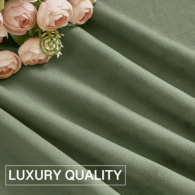 StangH Sage Green Spring Curtains 100 inches Soft Velvet Thermal Insulated Privacy Drapes for Office, Heavy Divider Curtains with Noise Reduction, W52 x L100, 2 Panels