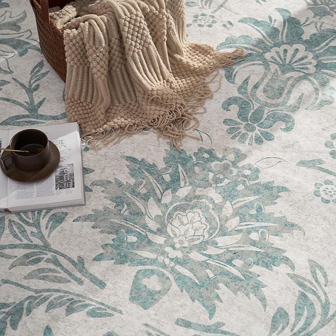 jinchan Torino 2x3 Washable Rugs for Entryway Vintage-Inspired Floral Design Non-Slip Low-Pile Doormat Ultra-Thin Indoor Traditional Accent Carpet for Entrance Kitchen Bathroom Bedroom