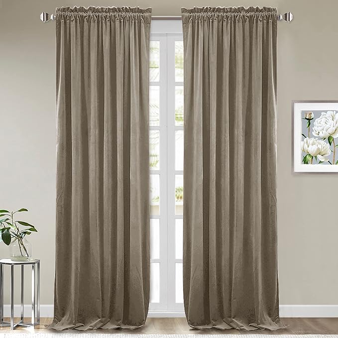 StangH 120 inches Velvet Curtains - Camel Beige Room Darkening Window Drapes Thick Heavy Thermal Insulated Long Dividers for Living Room/Office, W52 x L120, 2 Panels