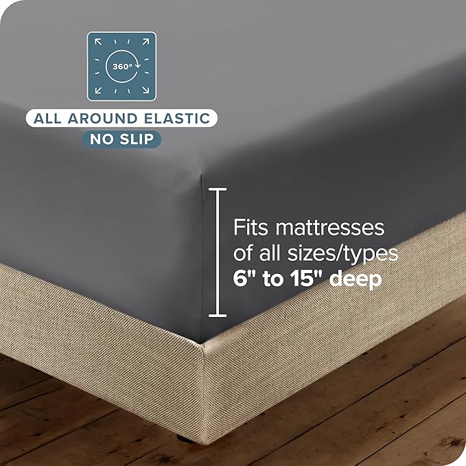 Bare Home Hotel Luxury Split Head Flex King Sheet Set, Extra Soft, Deep Pockets, Easy Fit, Cooling & Breathable, Wrinkle, Fade, Stain Resistant, with 4 Pillowcases (Split Head Flex King, Grey)