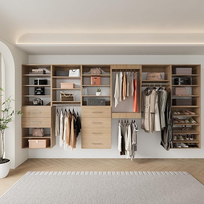 Shoe Shelf Short Tower Closet Unit, Modular Closet System, Wood Closet System Organizer with Storage for Walk In Closets, Clothing Rack for Hanging Clothes, Bedroom, Wood, 19.5"W