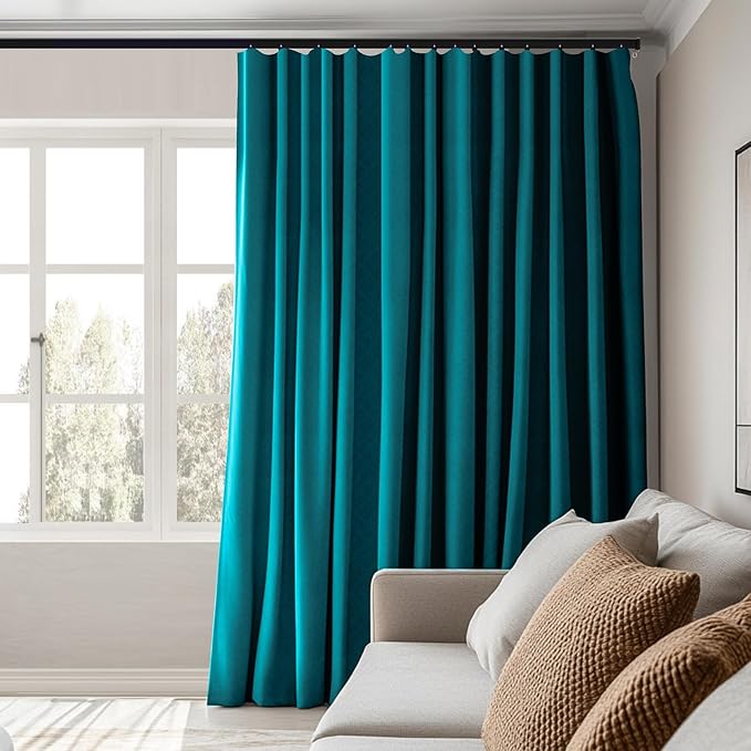 Room Divider Curtains Total Blackout Privacy Curtain Panel Room Thermal Insulated Noise Reduction Curtains for Bedroom Window Living Room Ceiling Track Curtain W 10 ft × H 8 ft Azure Blue