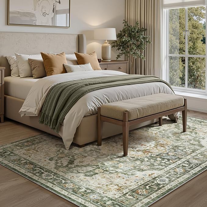 PADOOR 9X12 Area Rug,Rugs for Living Room,Soft Olive Rugs for Bedroom,Machine Washable Rug Non Slip Carpet for Dining Room Living Room Bedside Office