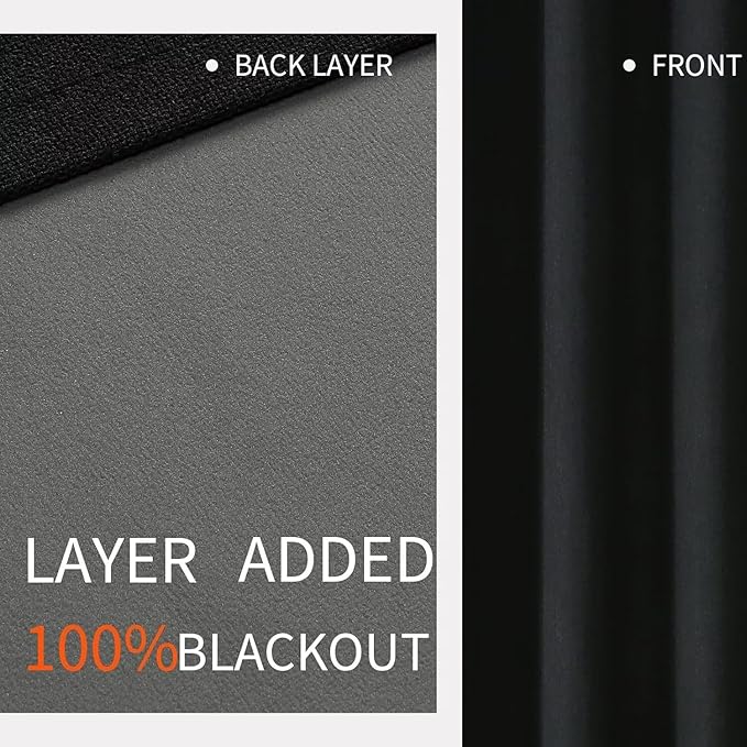 Joydeco Blackout Curtains 108 Inches Long, Extra Long Curtains 108 Inch Length 1 Panel for Bedroom, Thermal Insulated Linen Black Out Curtains with Grommets(100x108, Black)