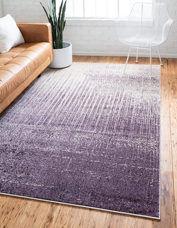 Unique Loom Del Mar Collection Area Rug - Jennifer (10' 6" x 16' 5" Rectangle, Purple/ Ivory)
