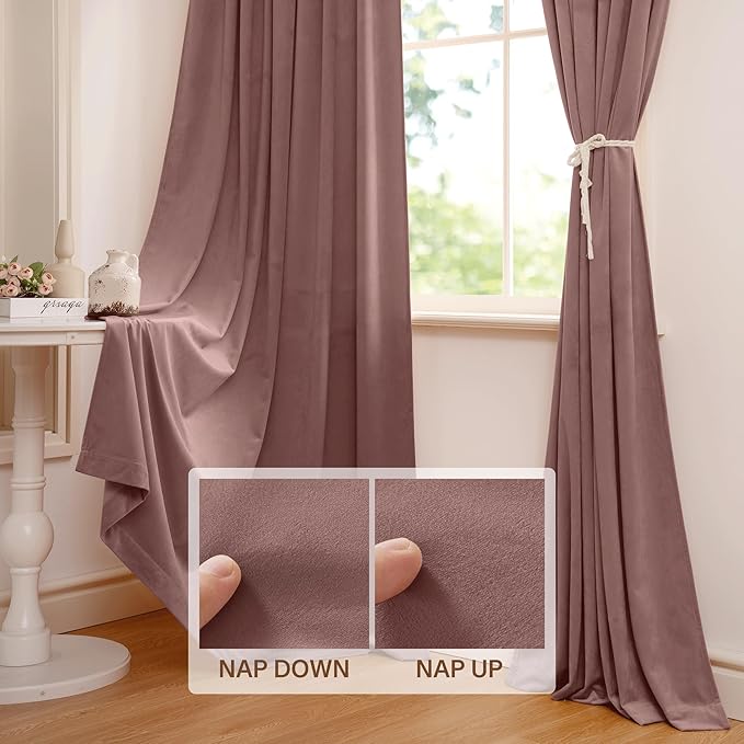 StangH Wide Rose Velvet Curtains 84 inches Long for Bedroom, Super Soft Room Darkening Thermal Insulated Window Curtains for Living Room/Nursery Kids, W52 x L84, 2 Panels