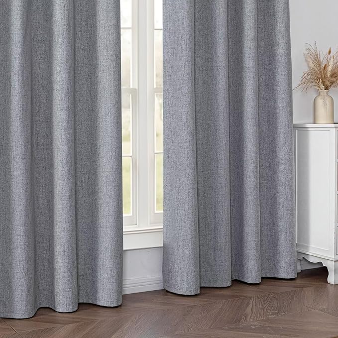 100% Blackout Curtains for Living Room, 90 Inch Curtains 2 Panel Set Light Blocking, Back Tab & Rod Pocket Thermal Insulated Drapes Bedroom Windows Home Decor(52W × 90L inch, Light Grey)